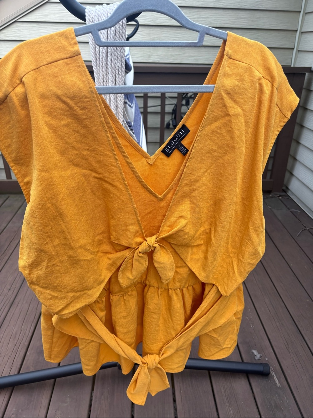 Eloquii Mustard Tie-Front V-Neck Tunic Top